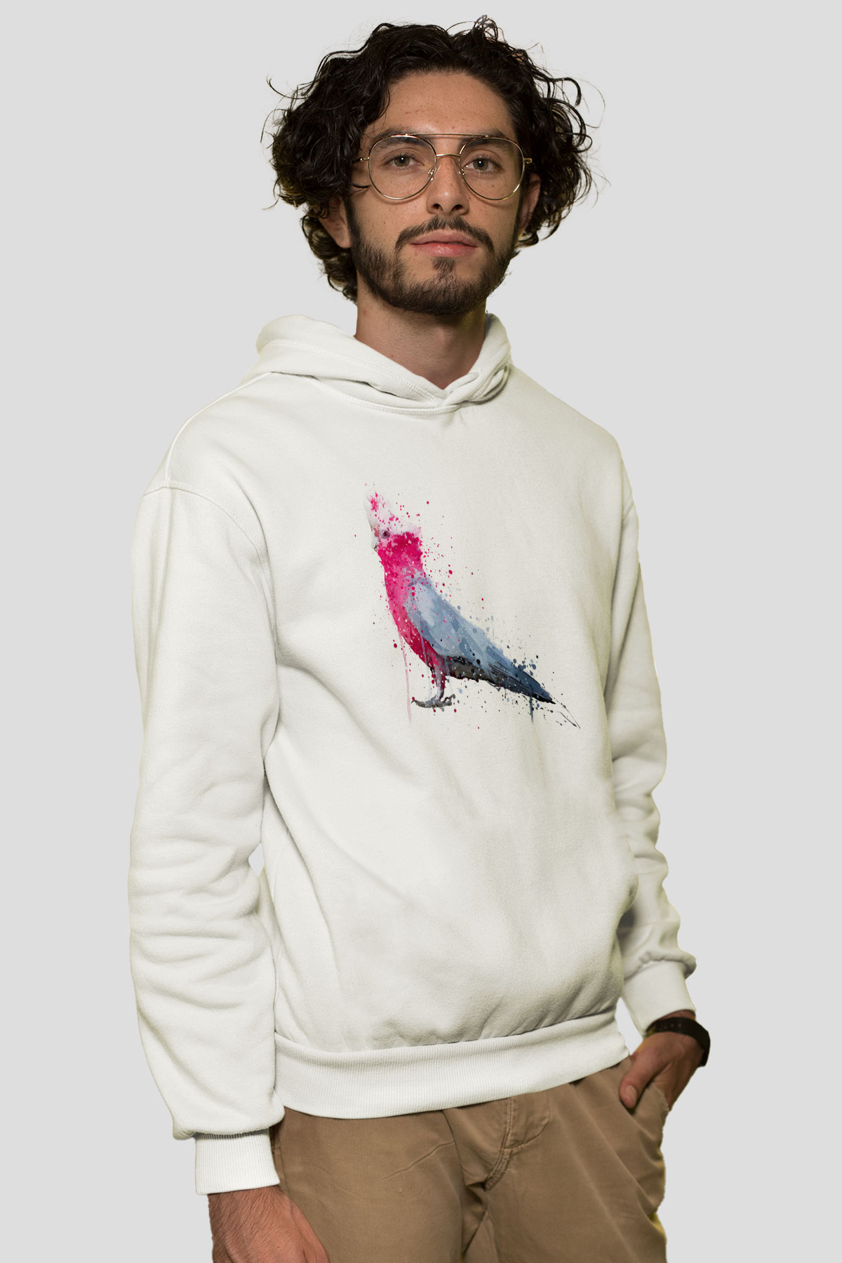 Kuş Beyaz Unisex Kapüşonlu Sweatshirt