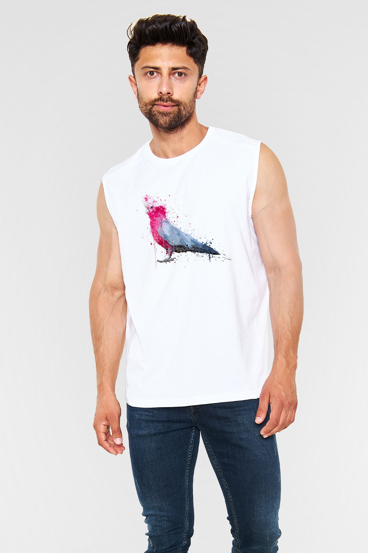 Kuş Beyaz Unisex Kolsuz Tişört