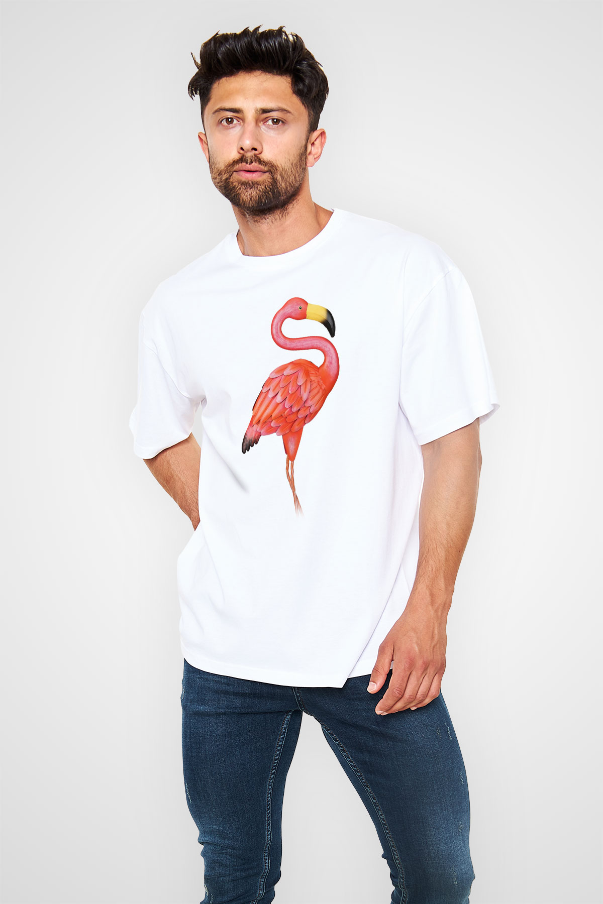 Kuş Beyaz Unisex Oversize Tişört T-Shirt