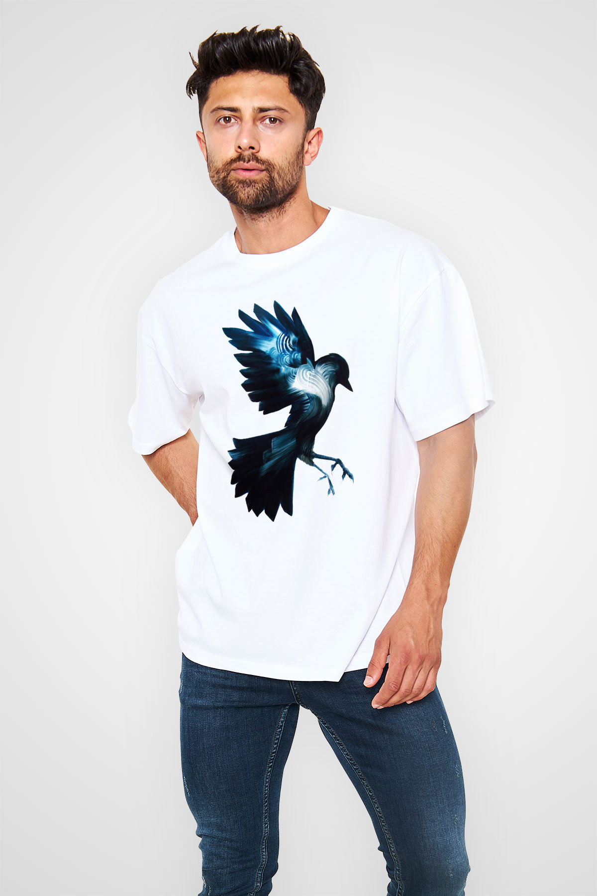 Kuş Beyaz Unisex Oversize Tişört T-Shirt