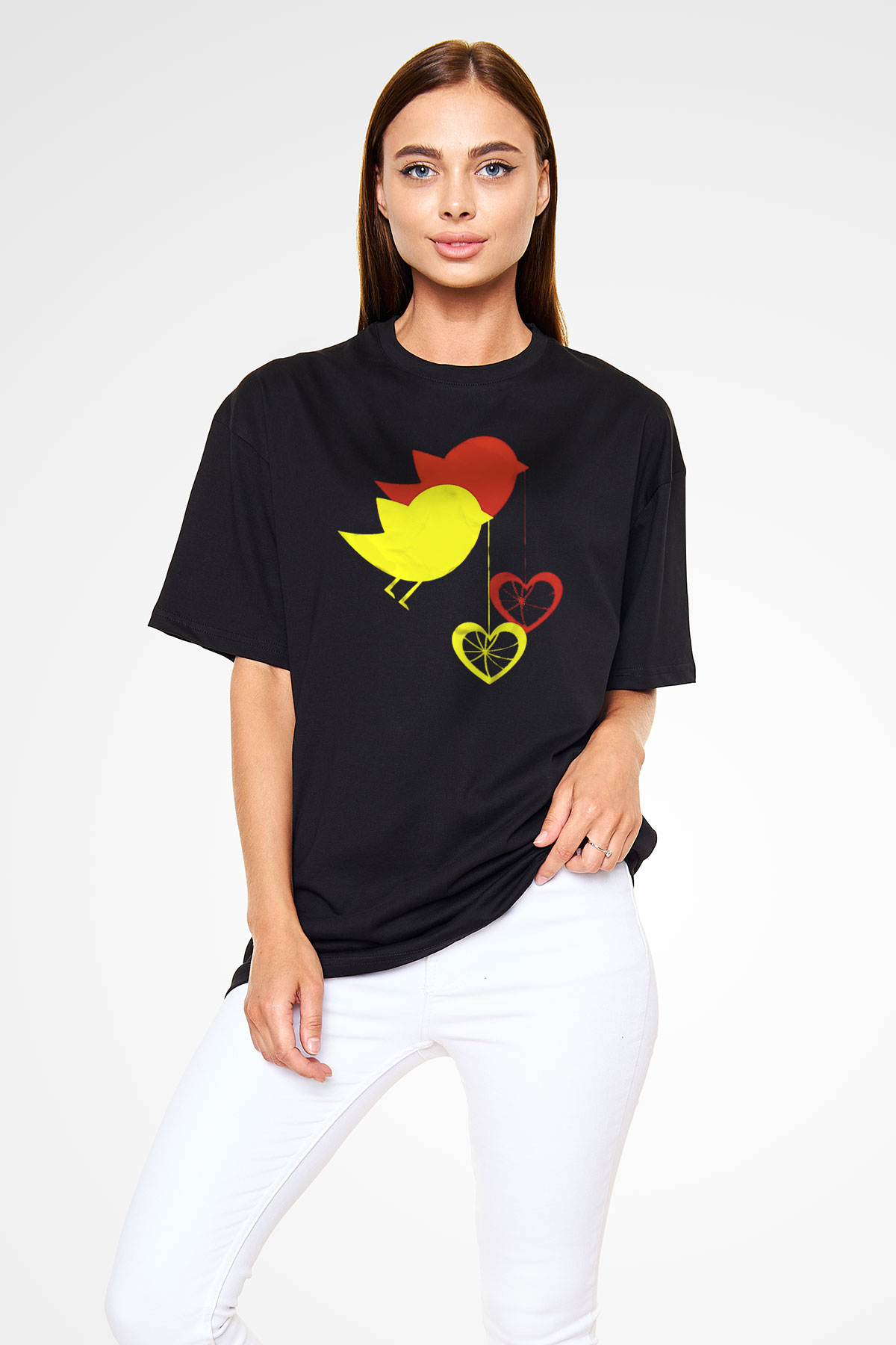 Kuş Siyah Unisex Oversize Tişört T-Shirt
