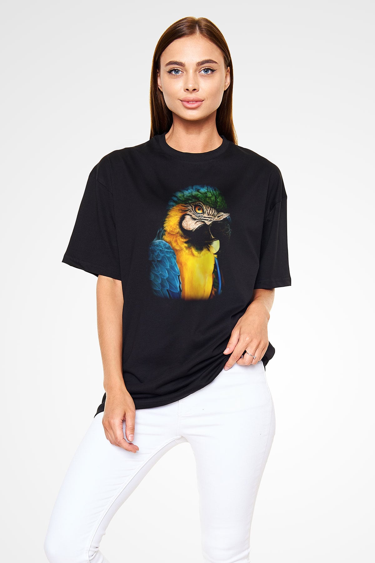 Kuş Siyah Unisex Oversize Tişört T-Shirt
