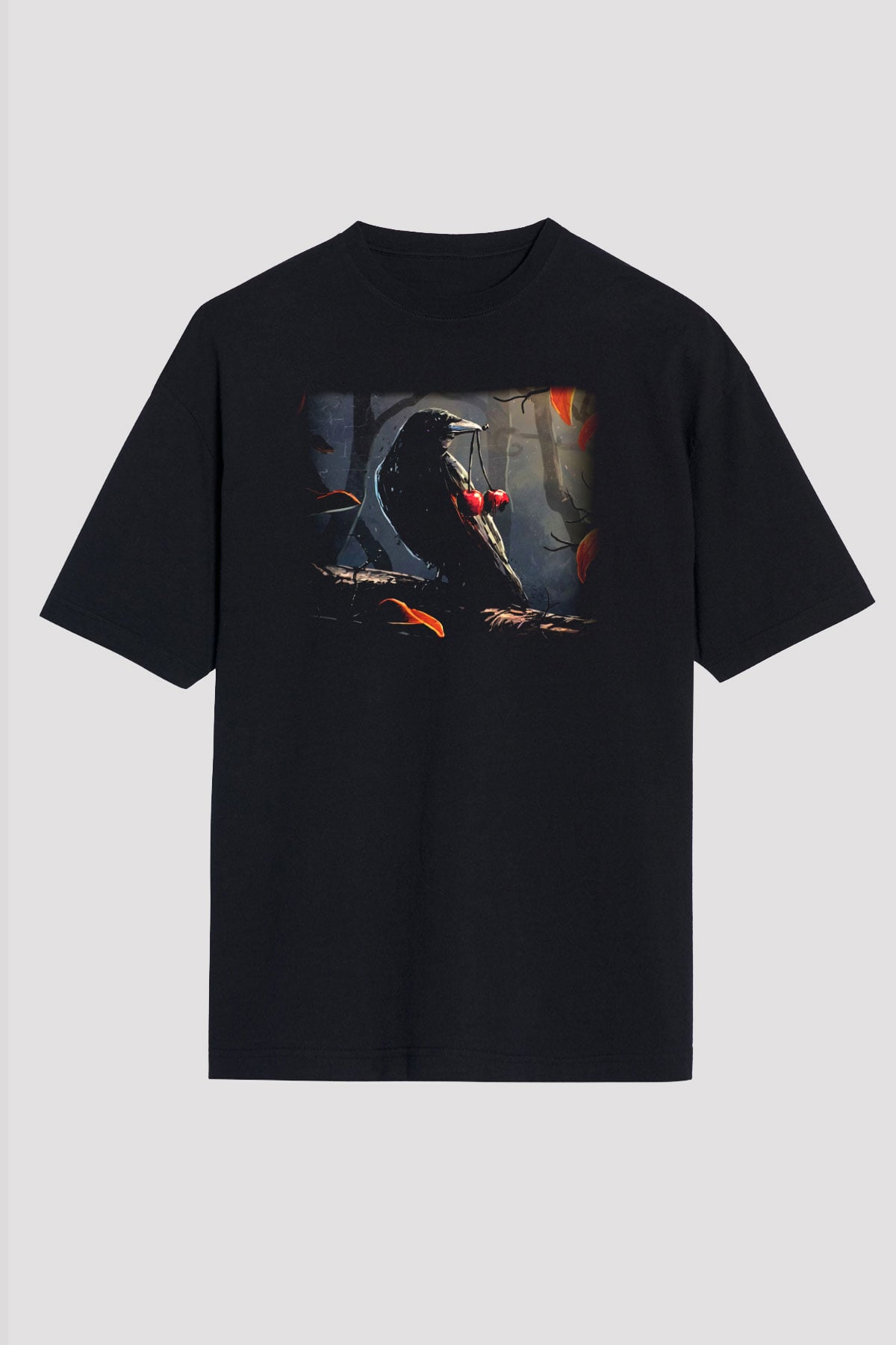 Kuş Siyah Unisex Oversize Tişört T-Shirt