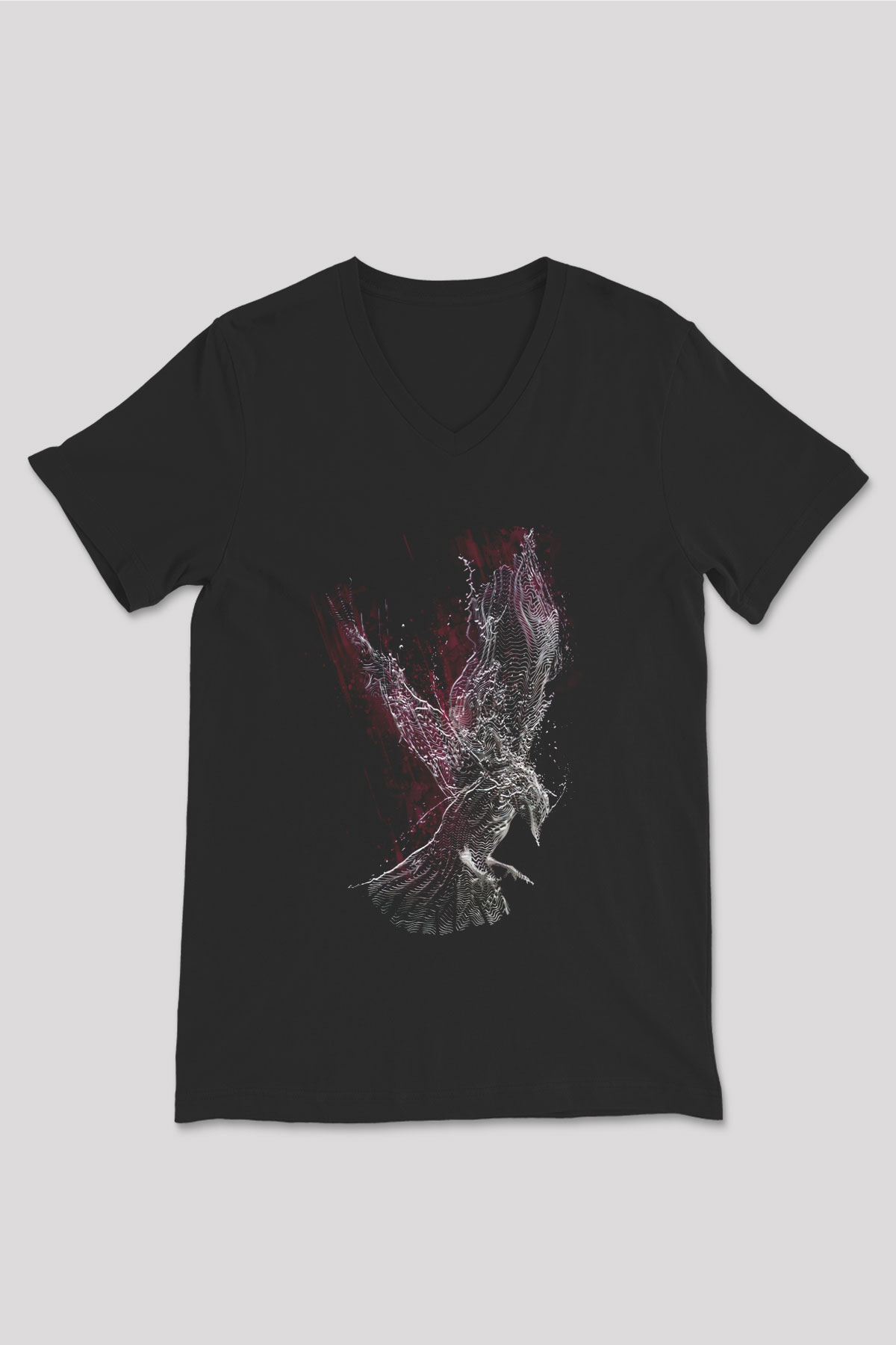 Kuş Siyah Unisex V Yaka Tişört