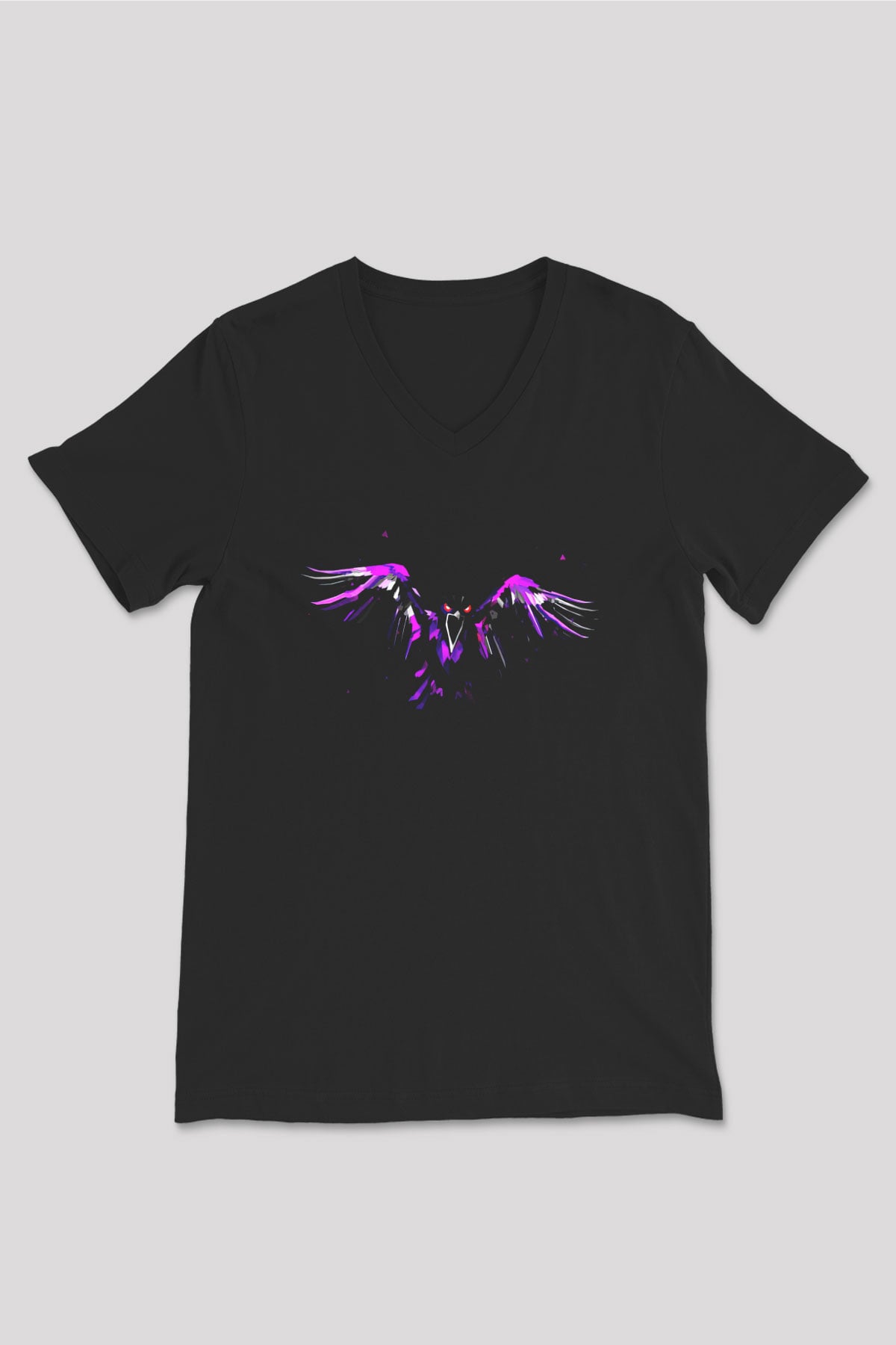 Kuş Siyah Unisex V Yaka Tişört T-Shirt