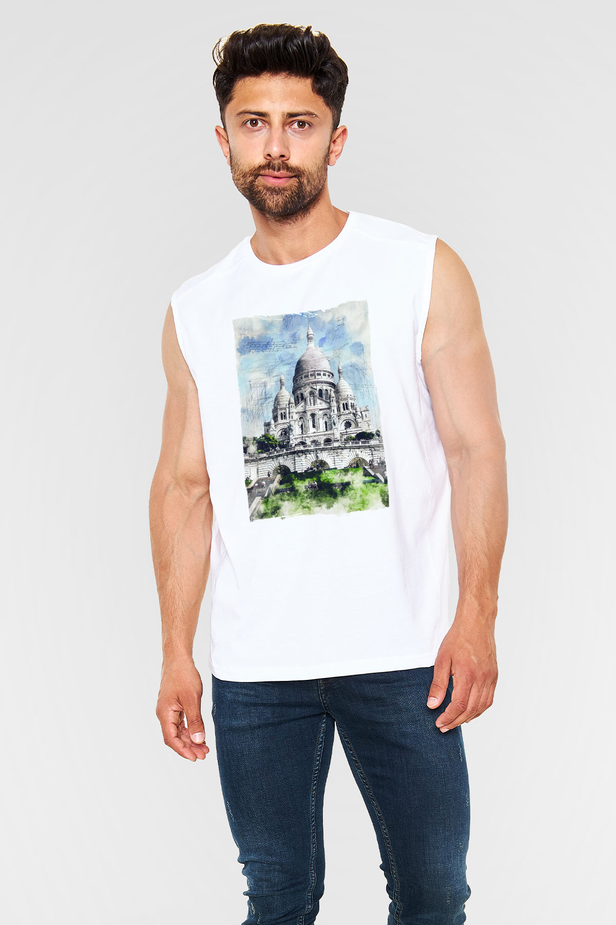 Kutsal Kalp Bazilikası Beyaz Unisex Kolsuz Tişört