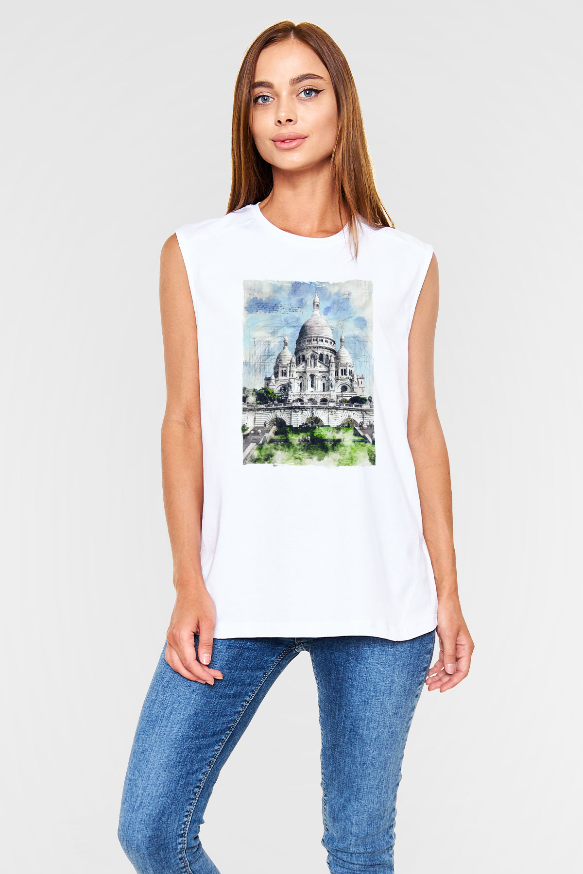 Kutsal Kalp Bazilikası Beyaz Unisex Kolsuz Tişört