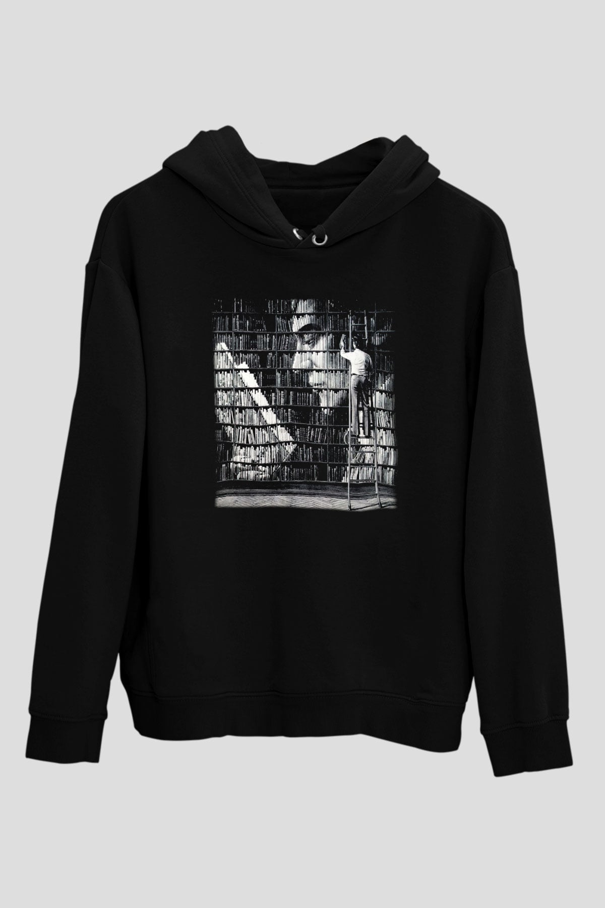 Kütüphaneci Siyah Unisex Kapşonlu Sweatshirt