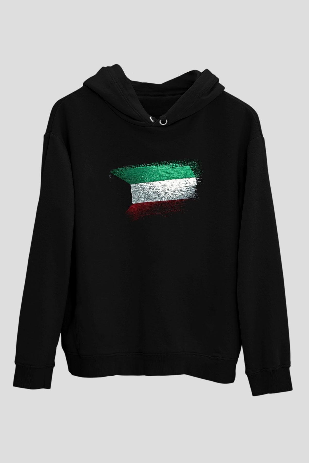 Kuveyt - Kuwait Bayrağı Baskılı Unisex Siyah Kapüşonlu Sweatshirt
