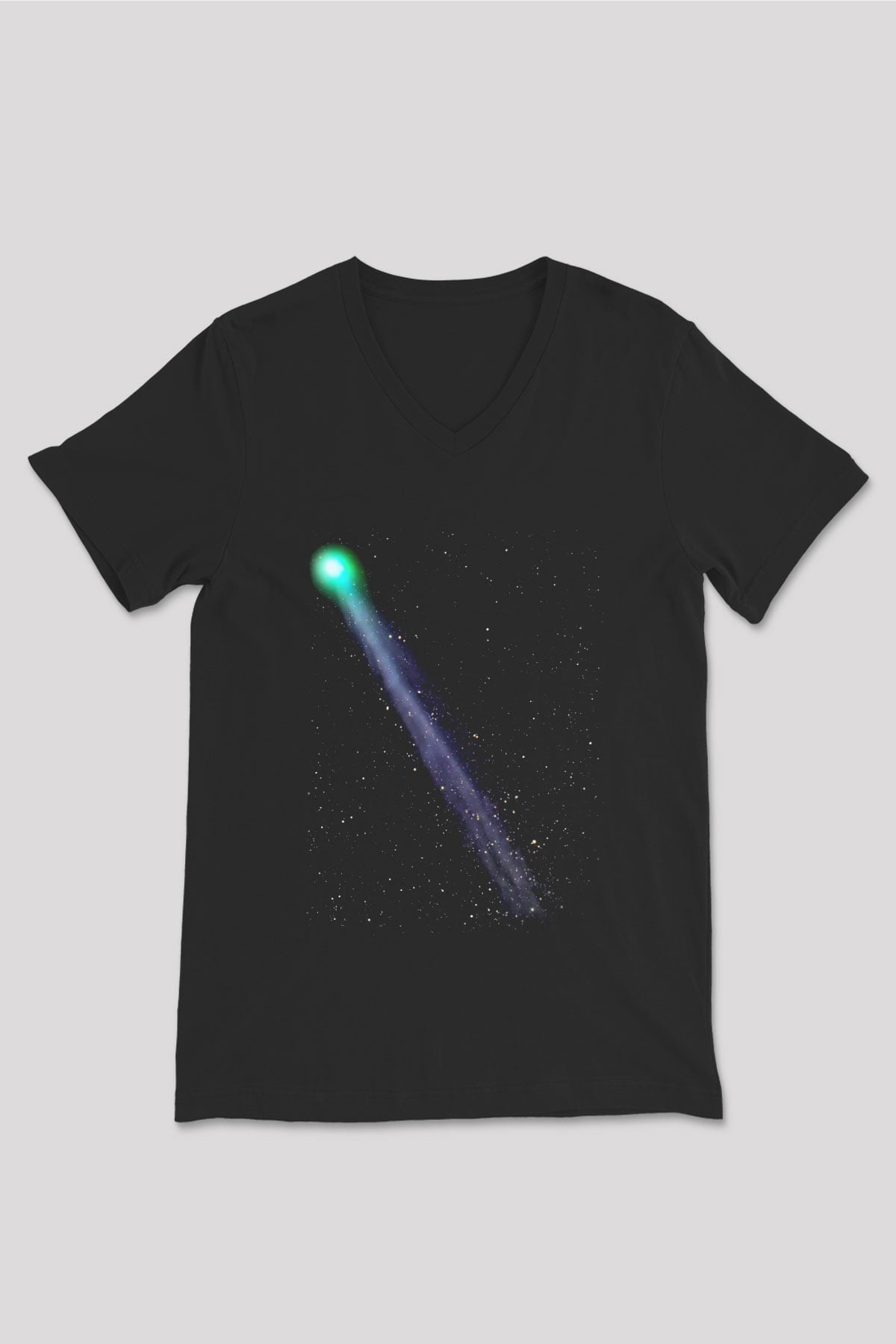 Kuyruklu yıldız Siyah Unisex V Yaka Tişört T-Shirt
