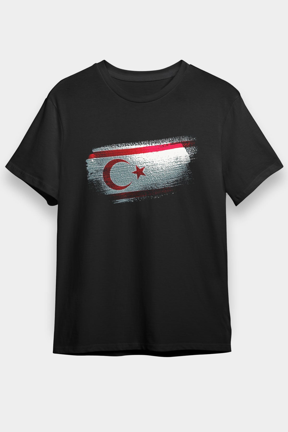 Kuzey Kıbrıs Türk Cumhuriyeti - Northern Cyprus Bayrağı Baskılı Unisex Siyah Tişört