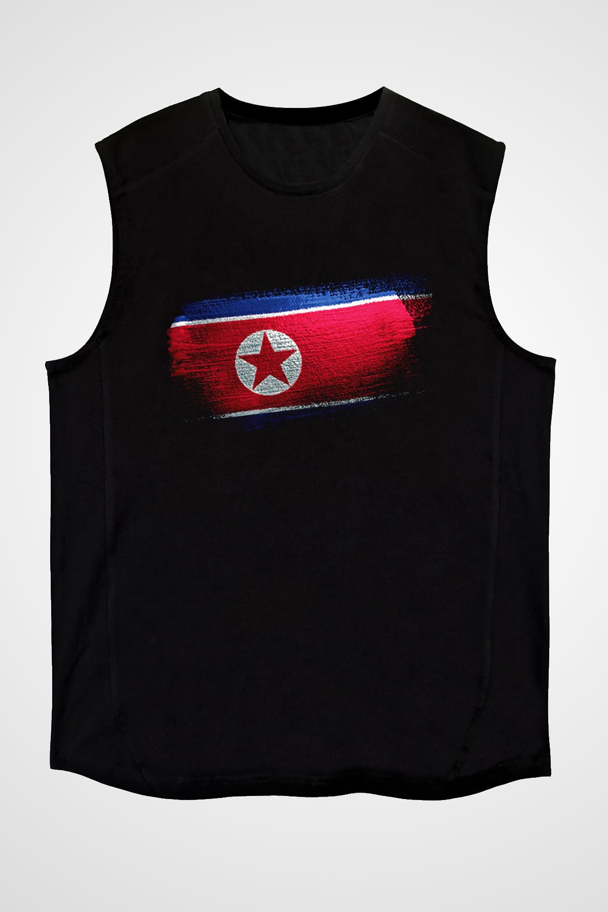Kuzey Kore - North Korea Bayrağı Baskılı Unisex Siyah Kolsuz Tişört