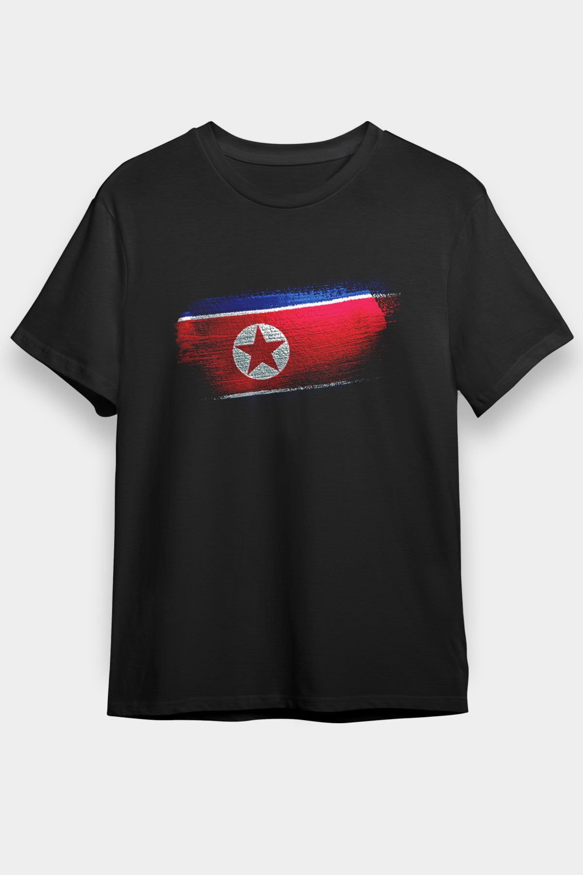 Kuzey Kore - North Korea Bayrağı Baskılı Unisex Siyah Tişört