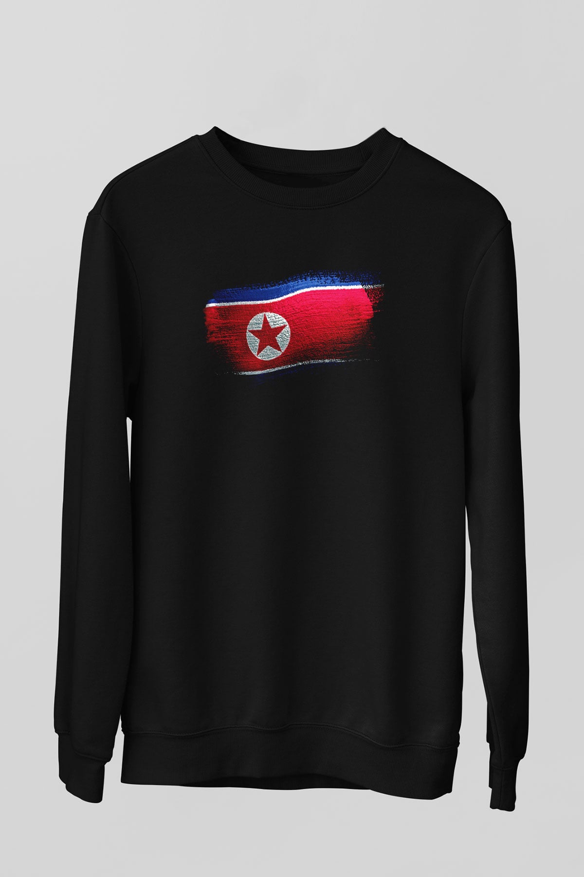 Kuzey Kore - North Korea Bayrağı Baskılı Unisex Siyah Sweatshirt