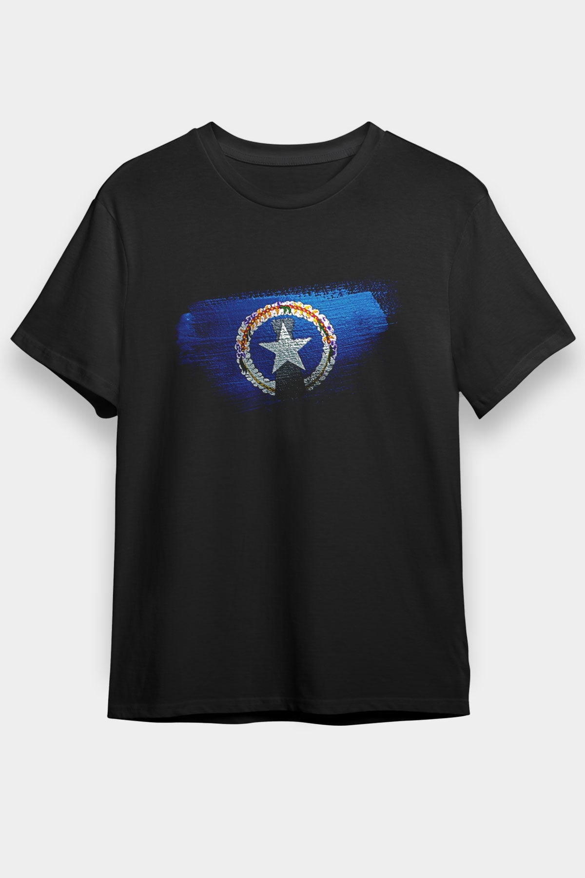 Kuzey Mariana Adaları - Northern Mariana Islands Bayrağı Baskılı Unisex Siyah Tişört