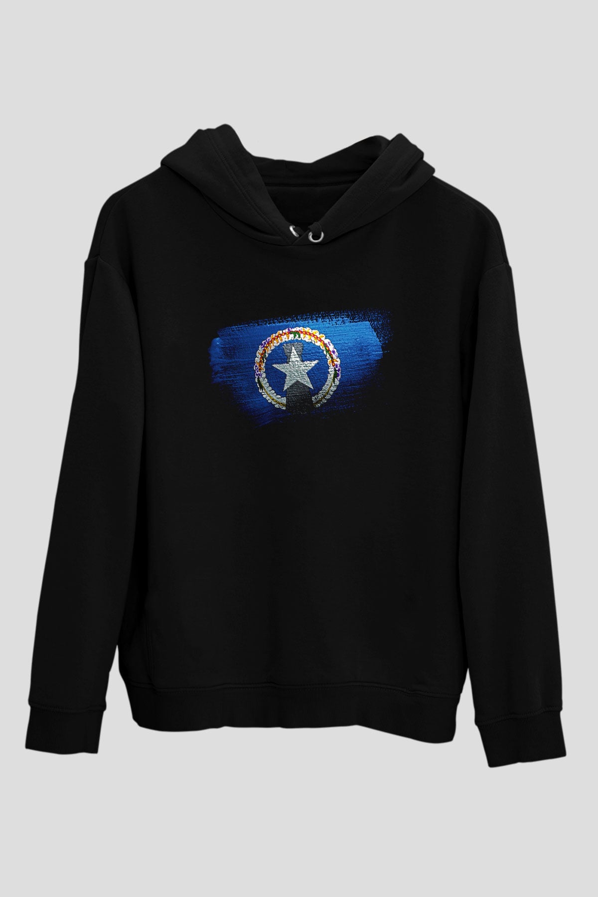 Kuzey Mariana Adaları - Northern Mariana Islands Bayrağı Baskılı Unisex Siyah Kapüşonlu Sweatshirt