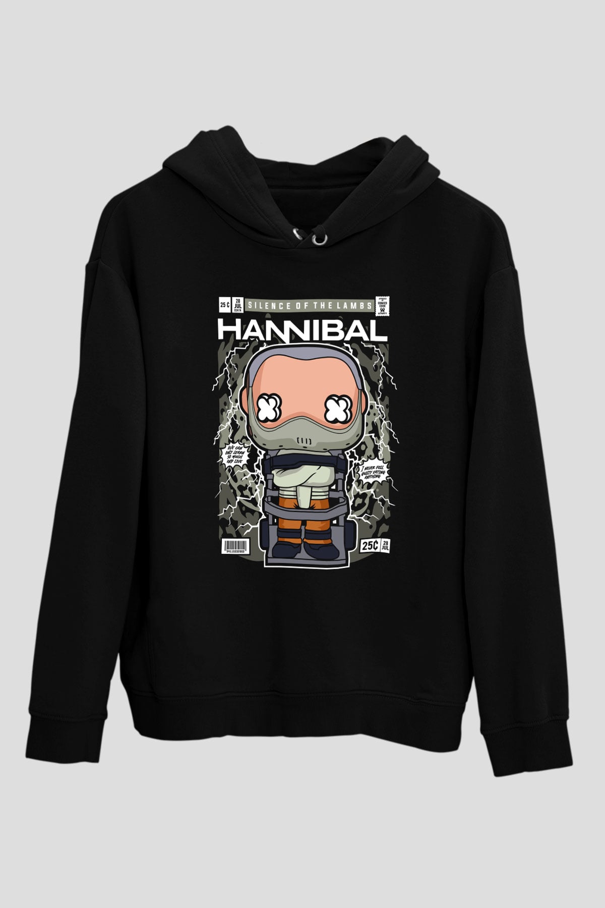 Kuzuların Sessizliği Baskılı Unisex Siyah Hoodie