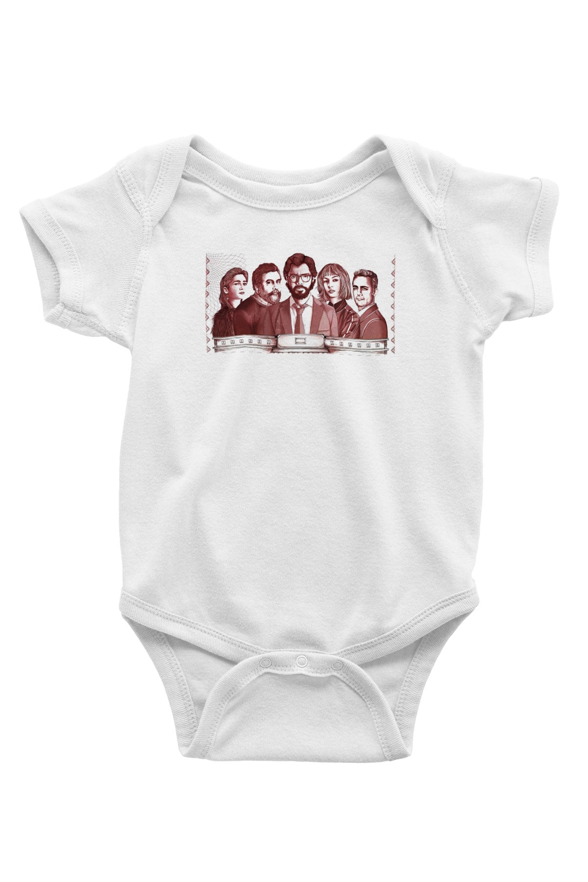 La casa de papel Baskılı Beyaz Unisex Bebek Body - Zıbın