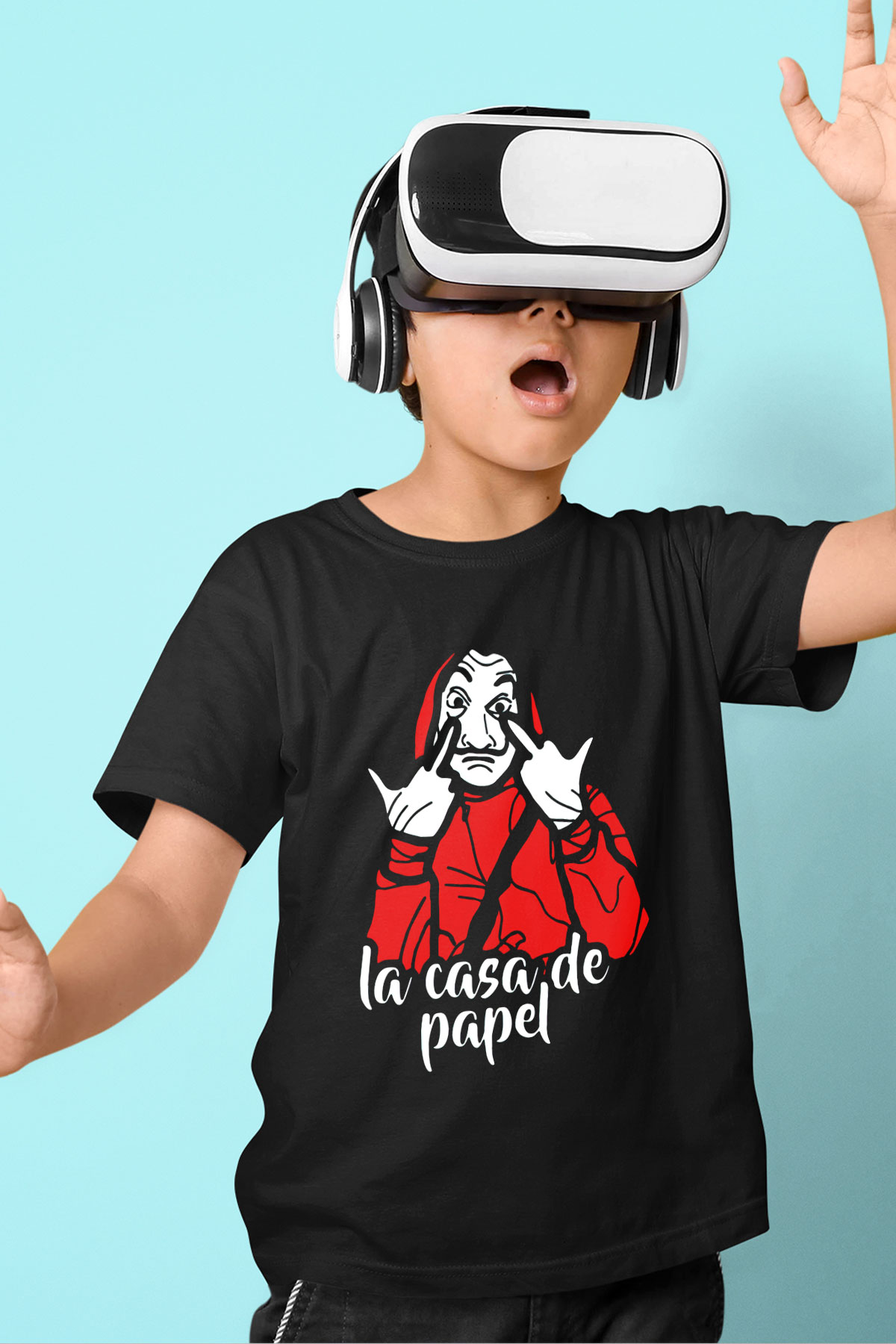 La casa de papel Baskılı Siyah Unisex Çocuk Tişört