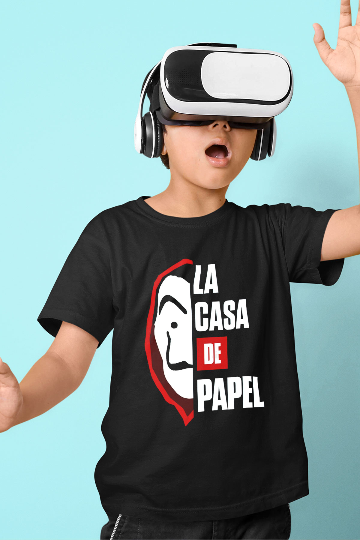 La casa de papel Baskılı Siyah Unisex Çocuk Tişört