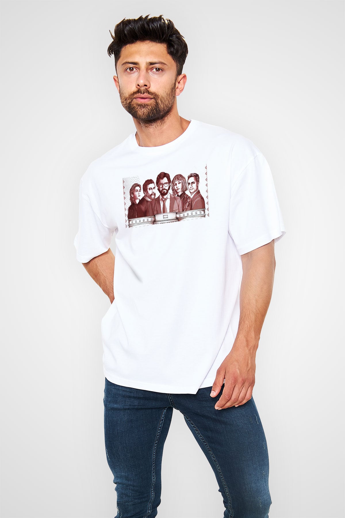 La casa de papel Beyaz Unisex Oversize Tişört T-Shirt
