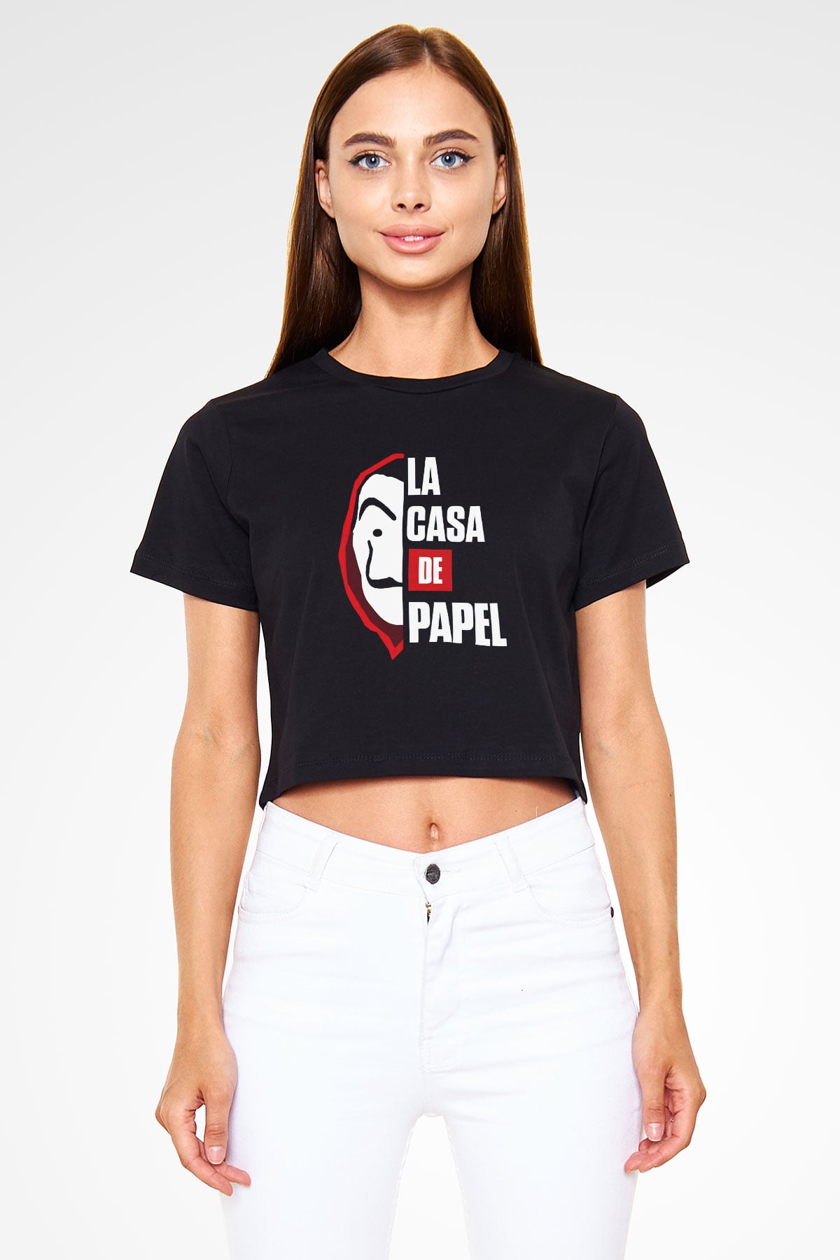 La casa de papel Siyah Crop Top Tişört