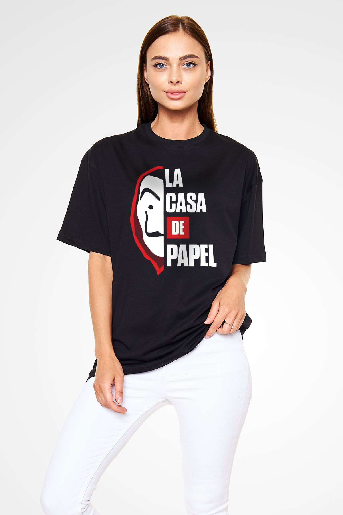 La casa de papel Siyah Unisex Oversize Tişört T-Shirt