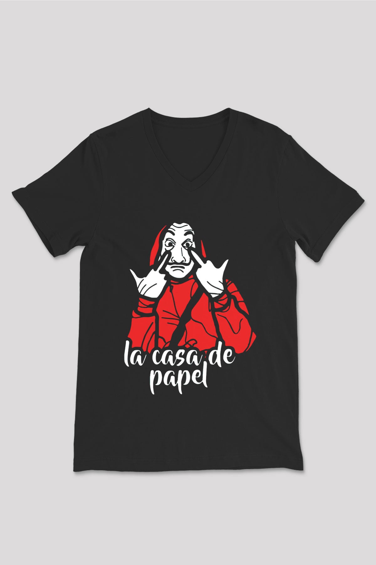 La casa de papel Siyah Unisex V Yaka Tişört T-Shirt
