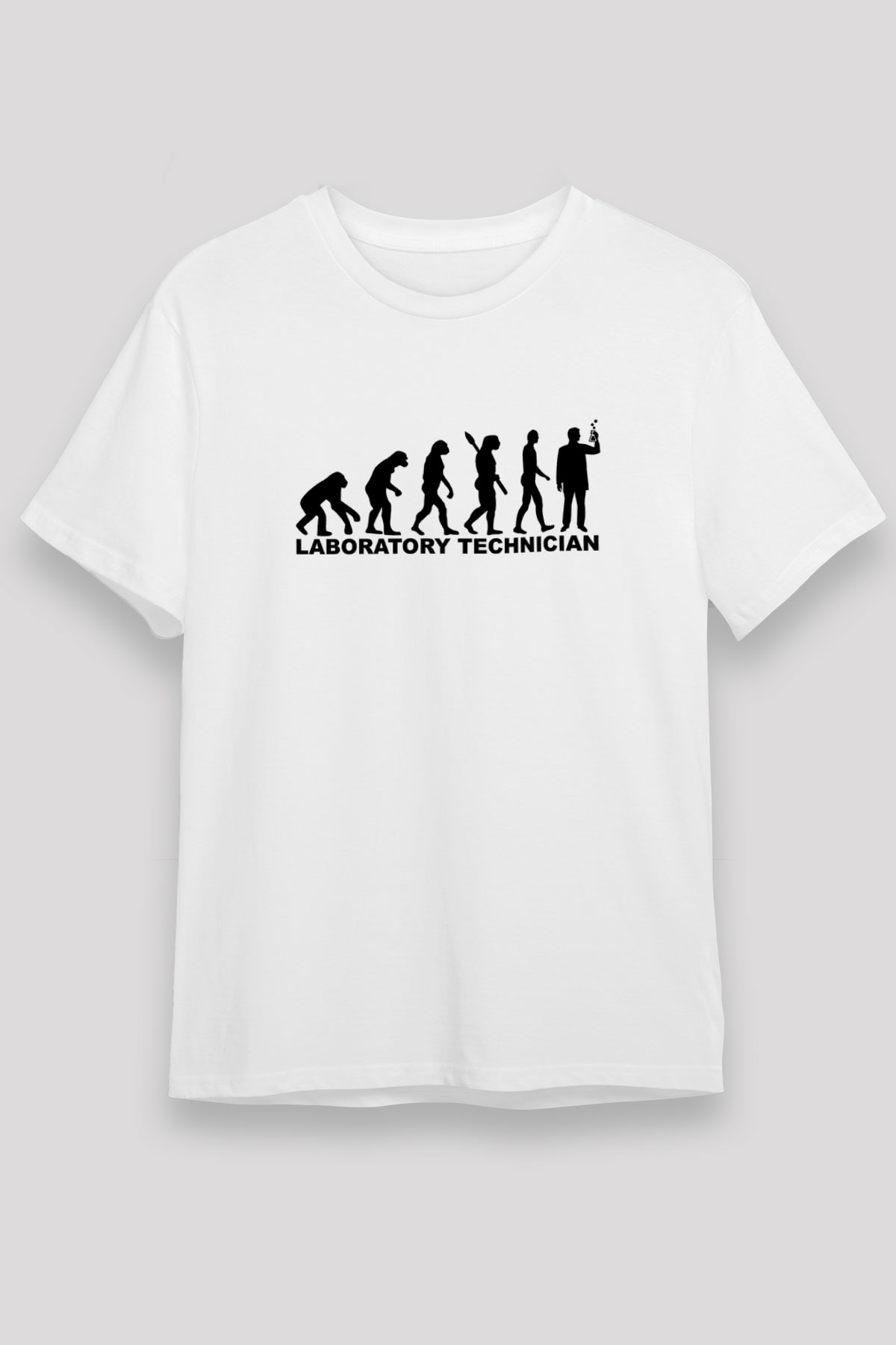 Laborant Evrimi Baskılı Unisex Beyaz Tişört - Tshirt