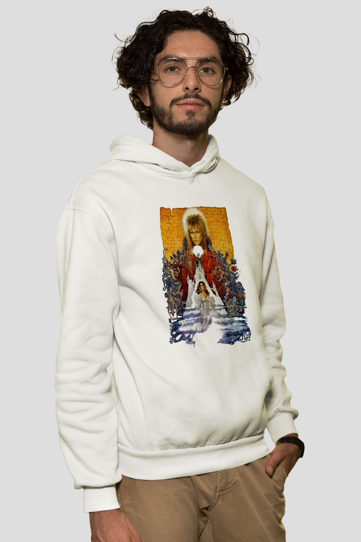 Labyrinth Beyaz Unisex Kapşonlu Sweatshirt