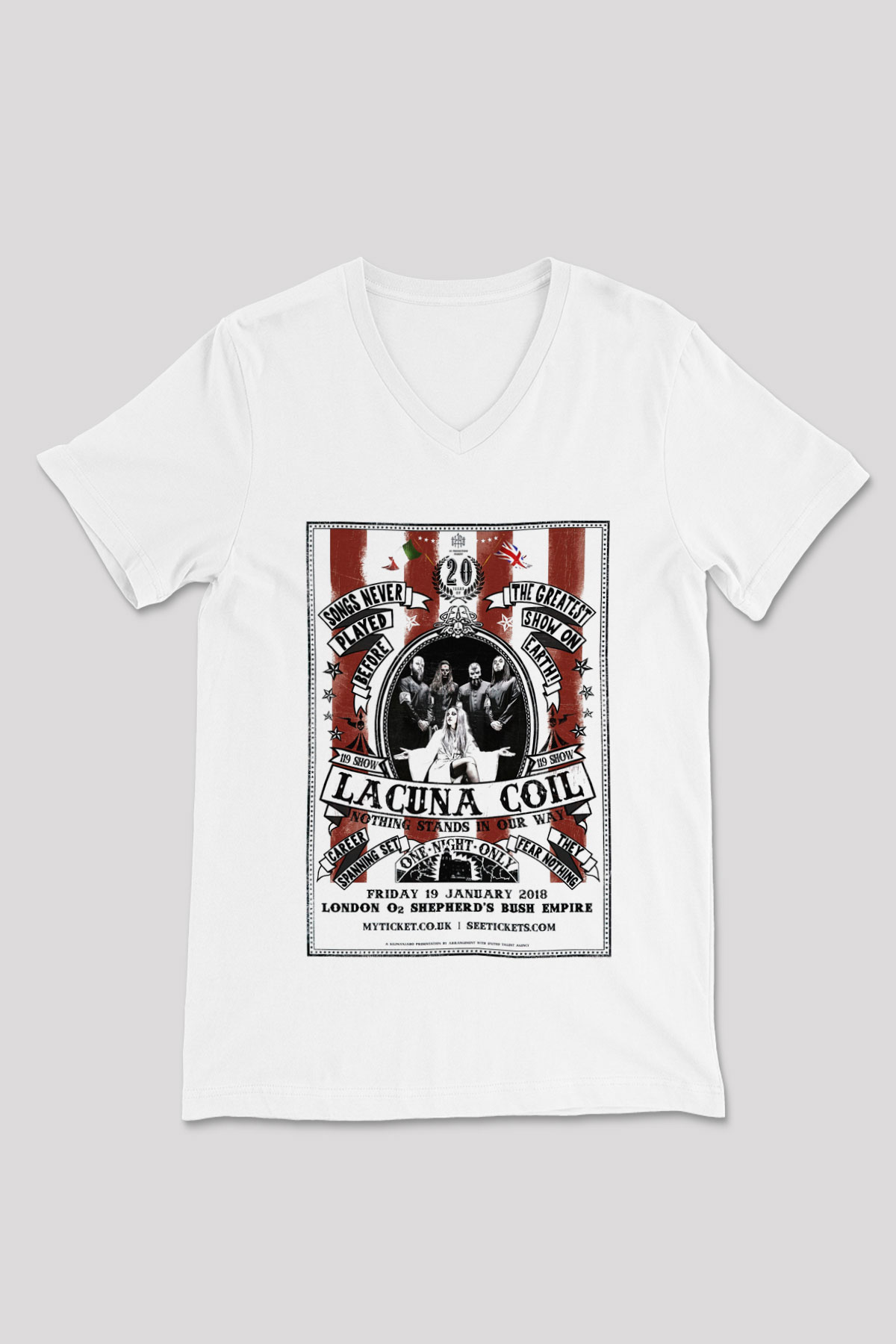 Lacuna Coil Beyaz Unisex V Yaka Tişört T-Shirt
