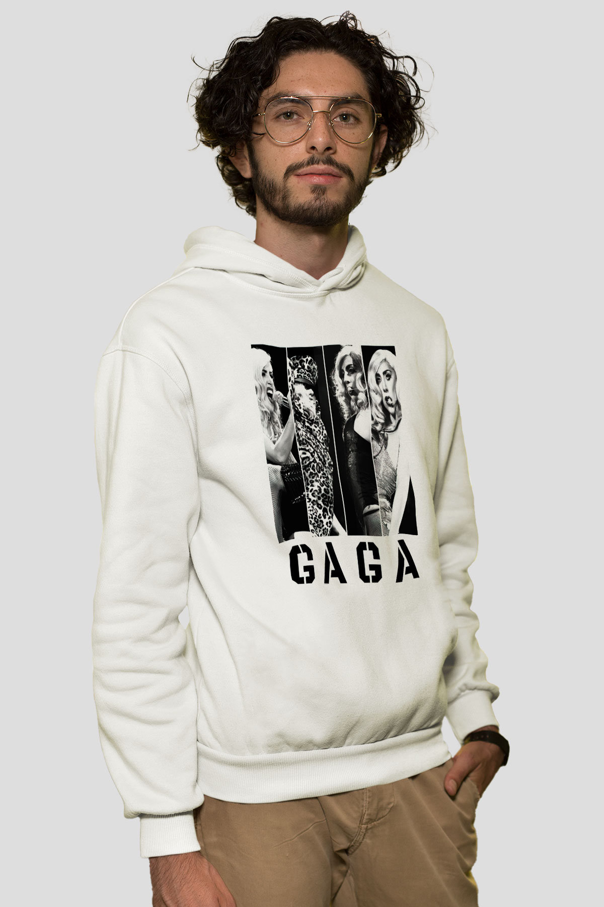 Lady Gaga Beyaz Unisex Kapşonlu Sweatshirt