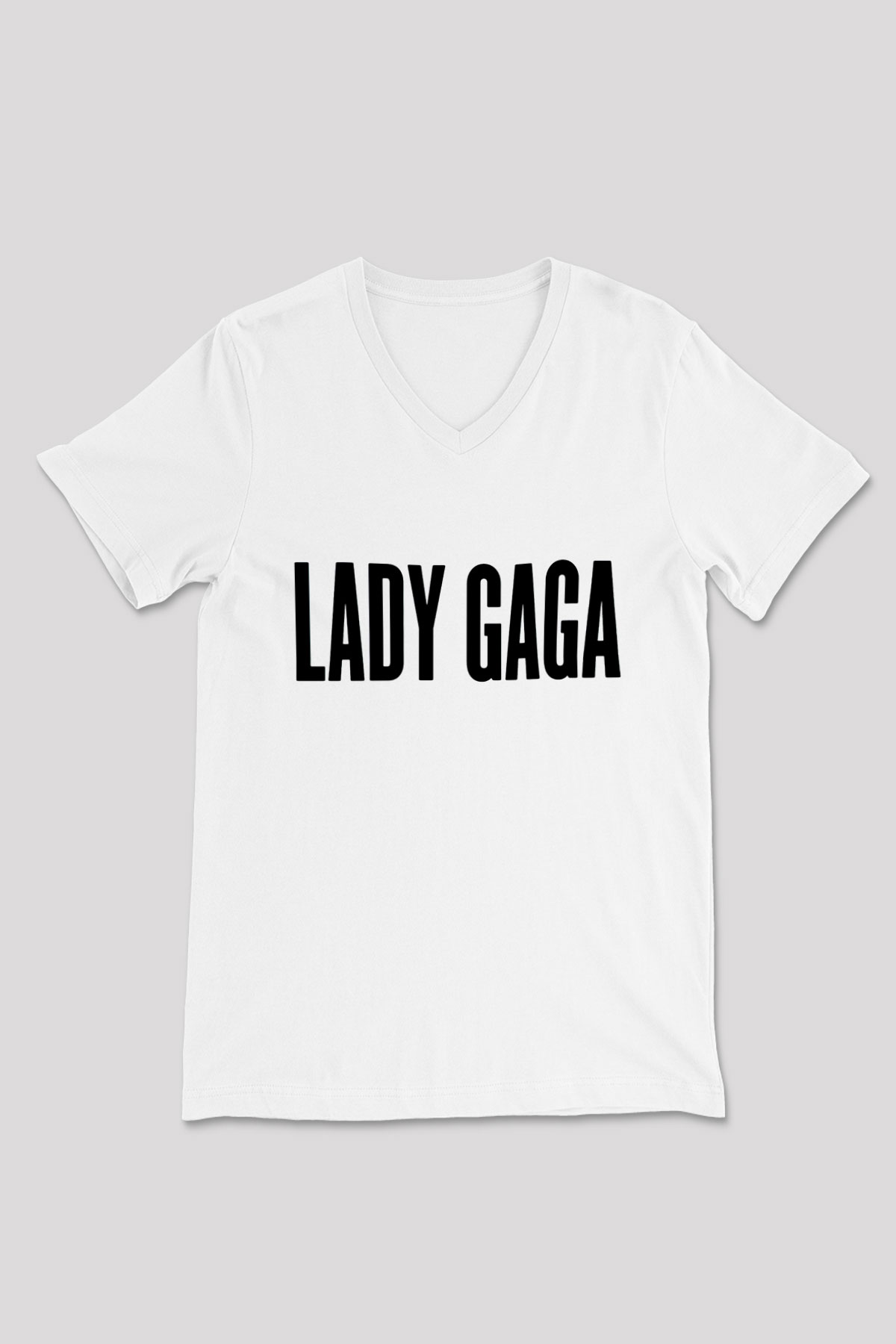 Lady Gaga Beyaz Unisex V Yaka Tişört T-Shirt