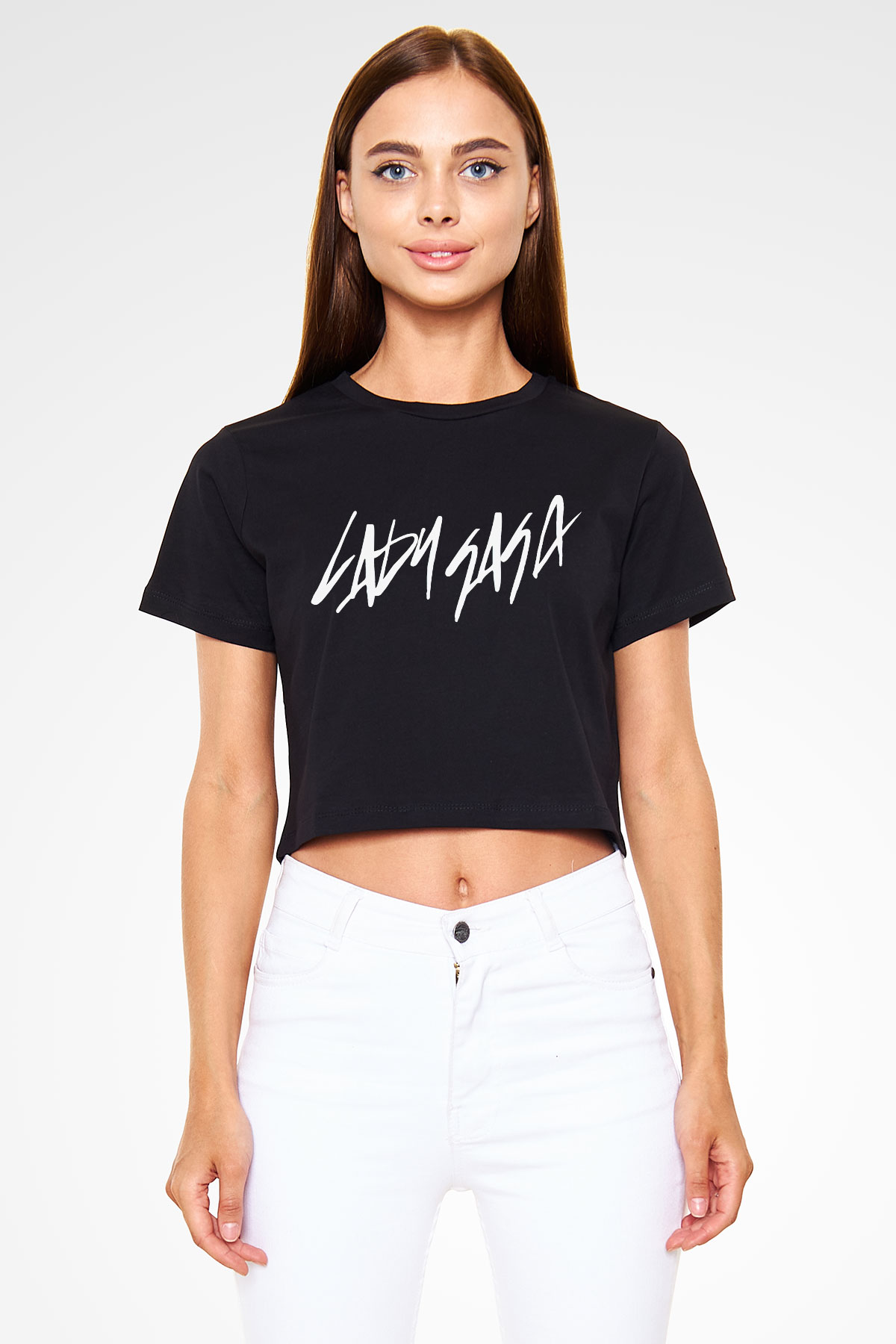 Lady Gaga Siyah Crop Top Tişört