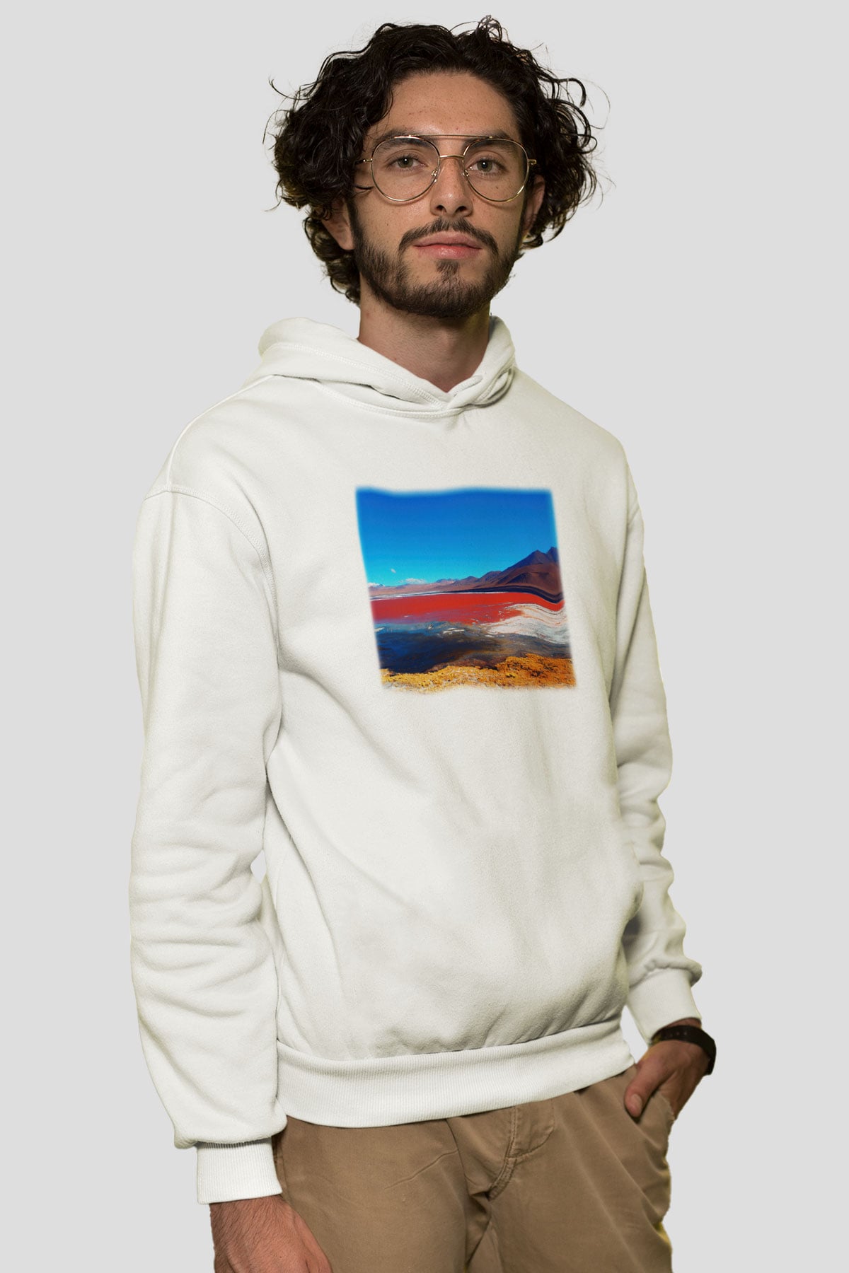 Laguna Colorada Beyaz Unisex Kapşonlu Sweatshirt