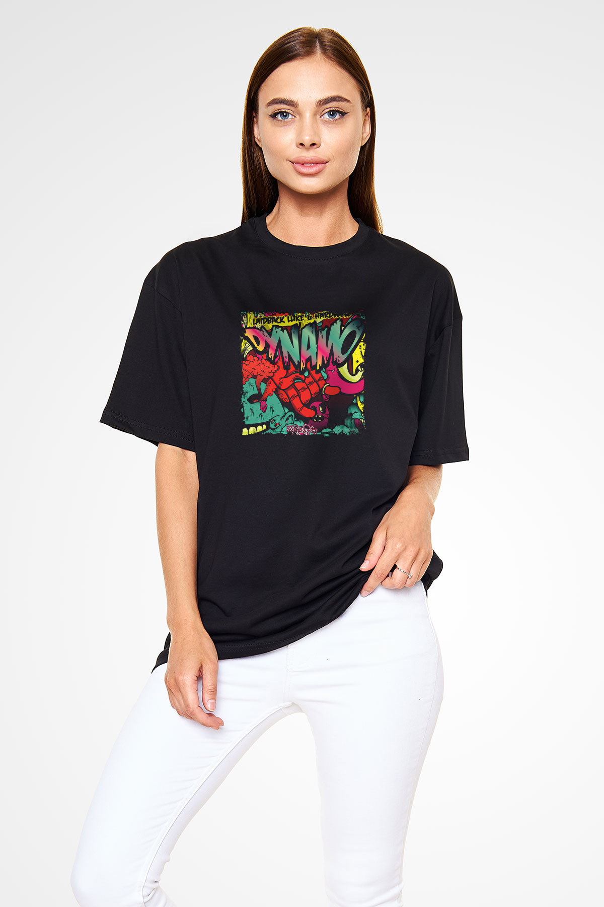 Laidback Luke Baskılı Unisex Oversize Siyah Tişört