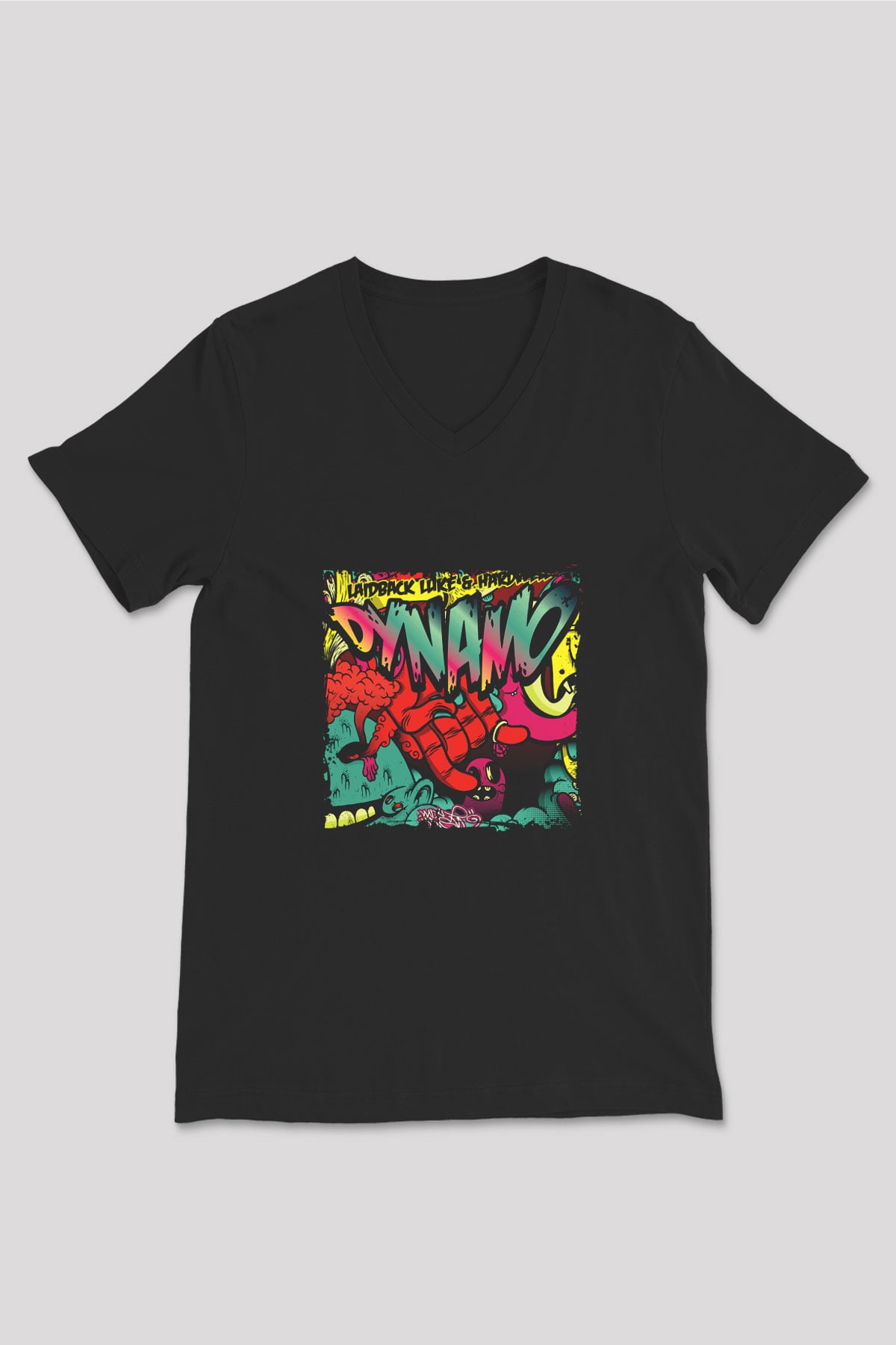 Laidback Luke Baskılı Unisex Siyah V Yaka Tişört