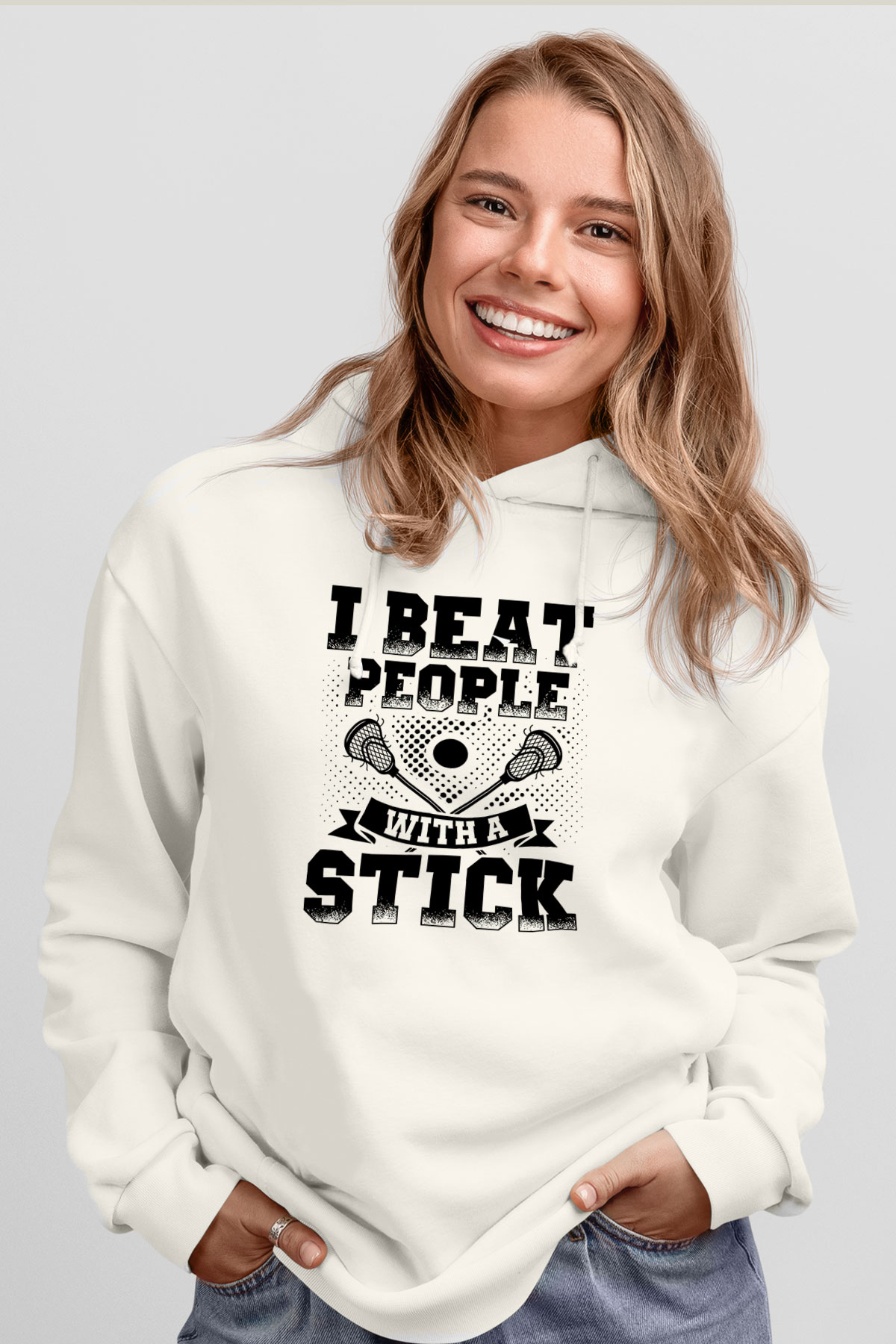 Lakros Baskılı Unisex Ekru Hoodie