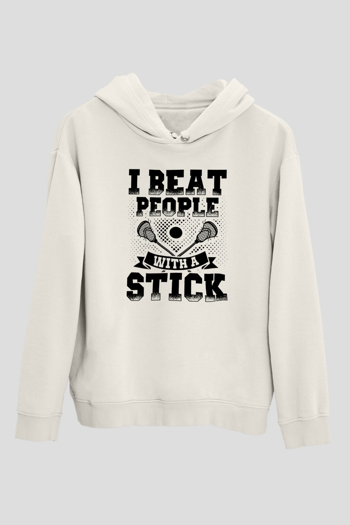 Lakros Baskılı Unisex Ekru Hoodie