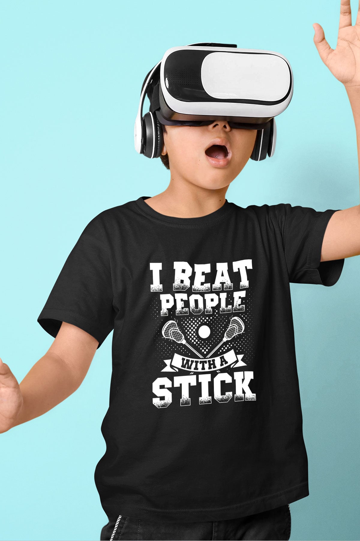 Lakros Baskılı Unisex Siyah Çocuk Tİşörtü - Tshirt