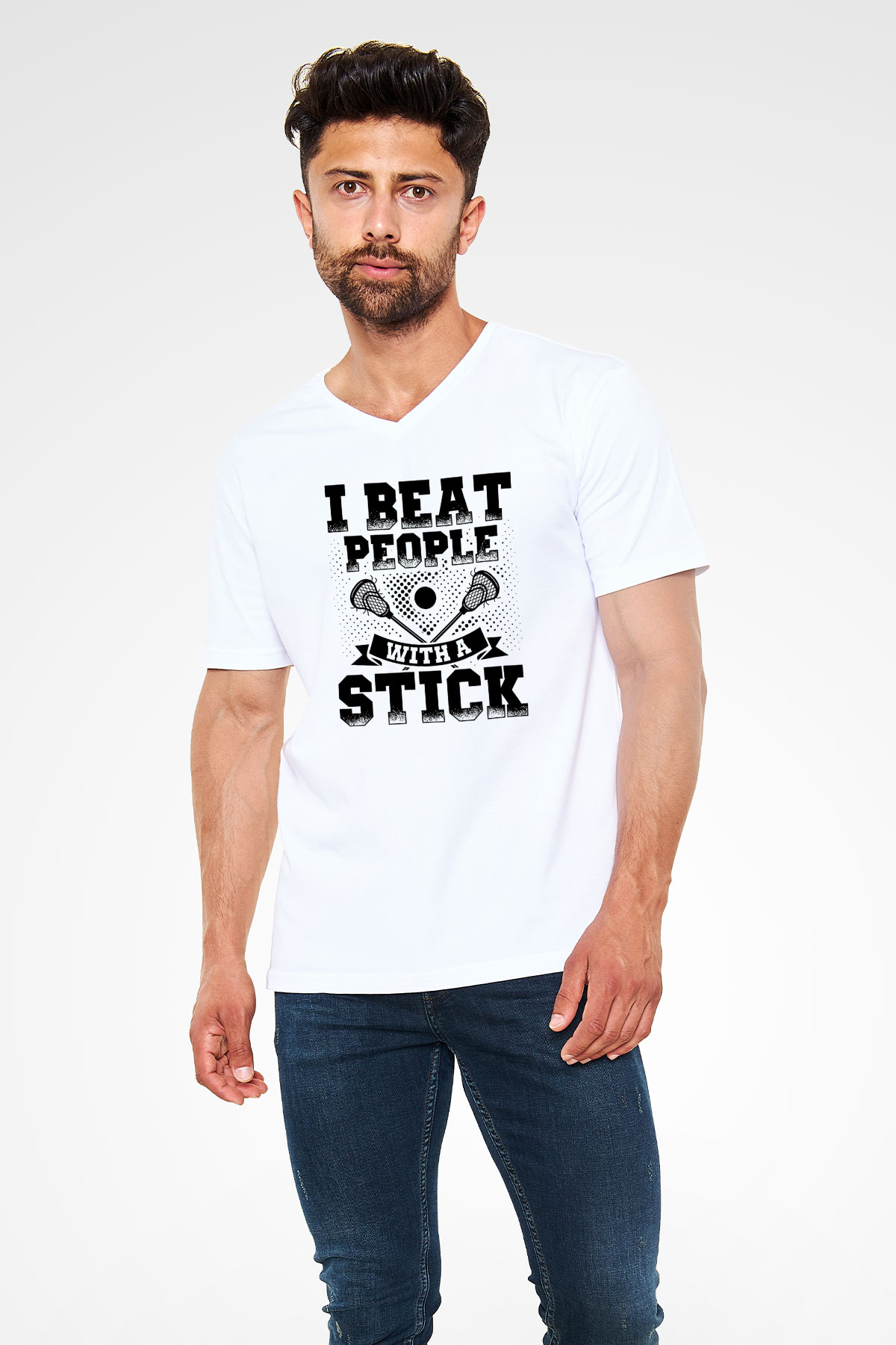 Lakros Baskılı Unisex V Yaka Tişört - Tshirt
