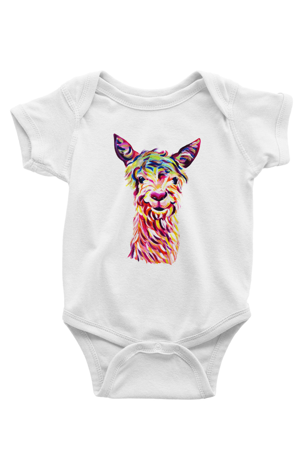 Lama Baskılı Beyaz Unisex Bebek Body - Zıbın