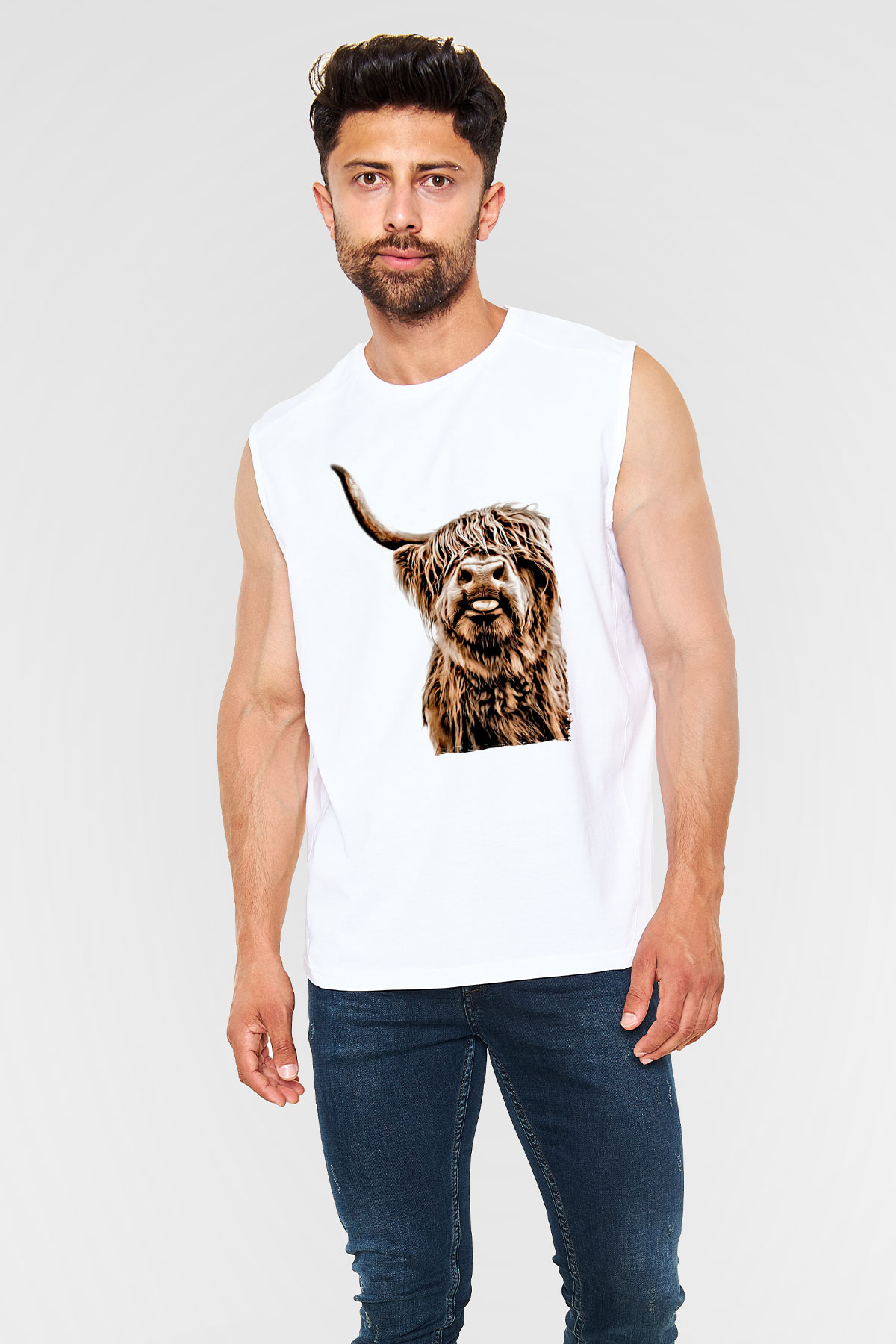 Lama Baskılı Unisex Beyaz  Kolsuz Tişört