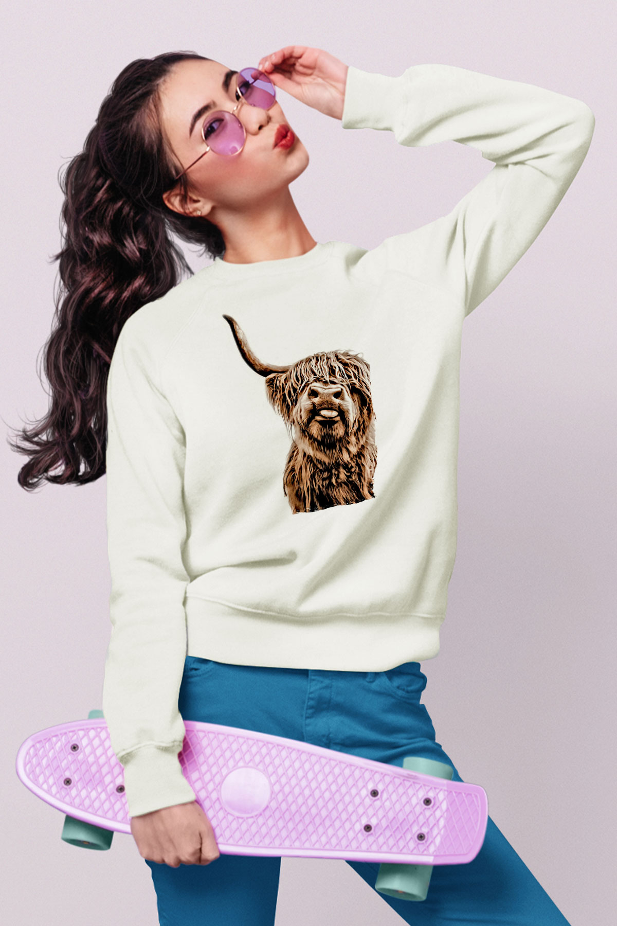 Lama Baskılı Unisex Beyaz  Sweatshirt