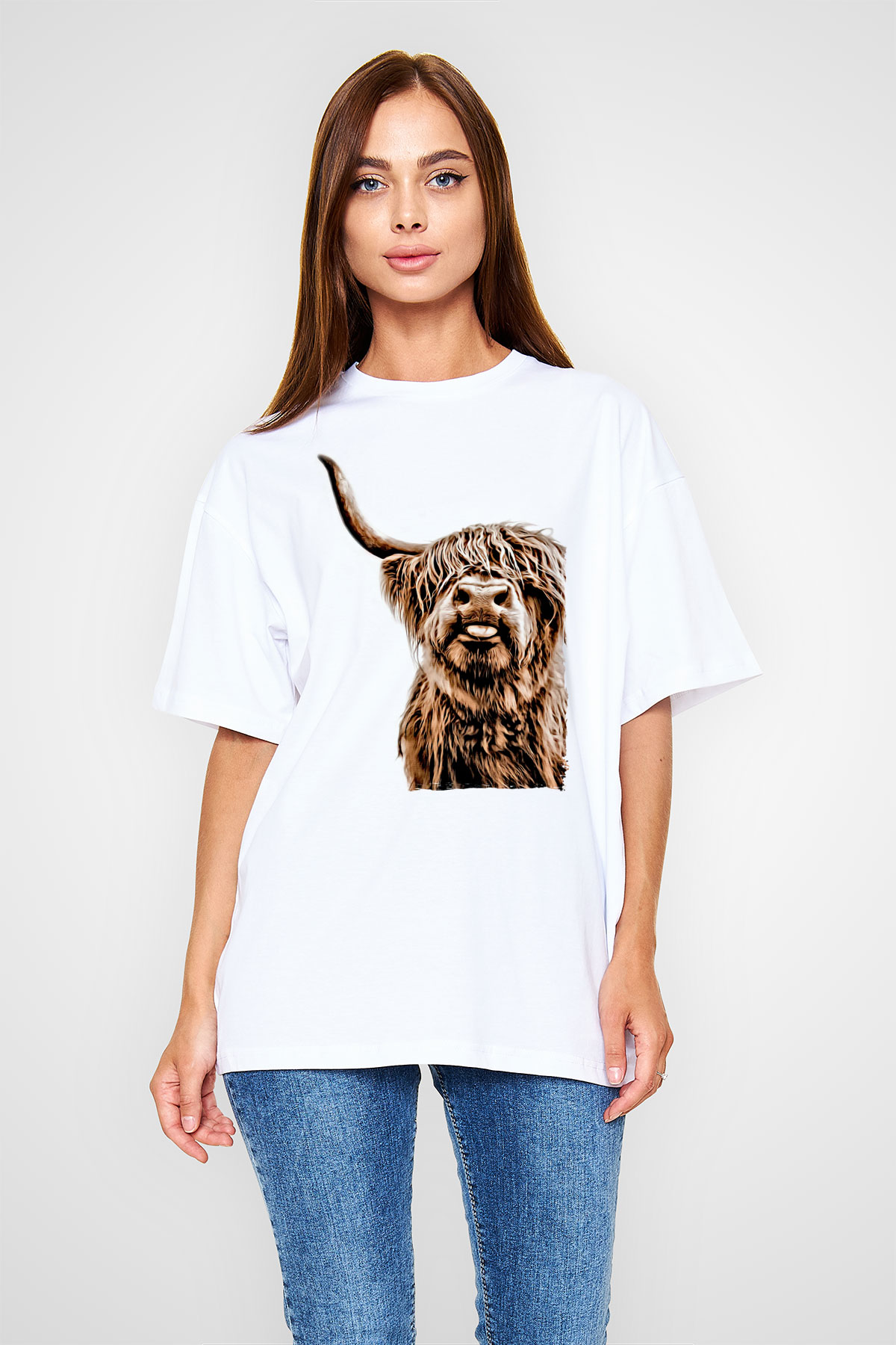 Lama Baskılı Unisex Beyaz Tişört