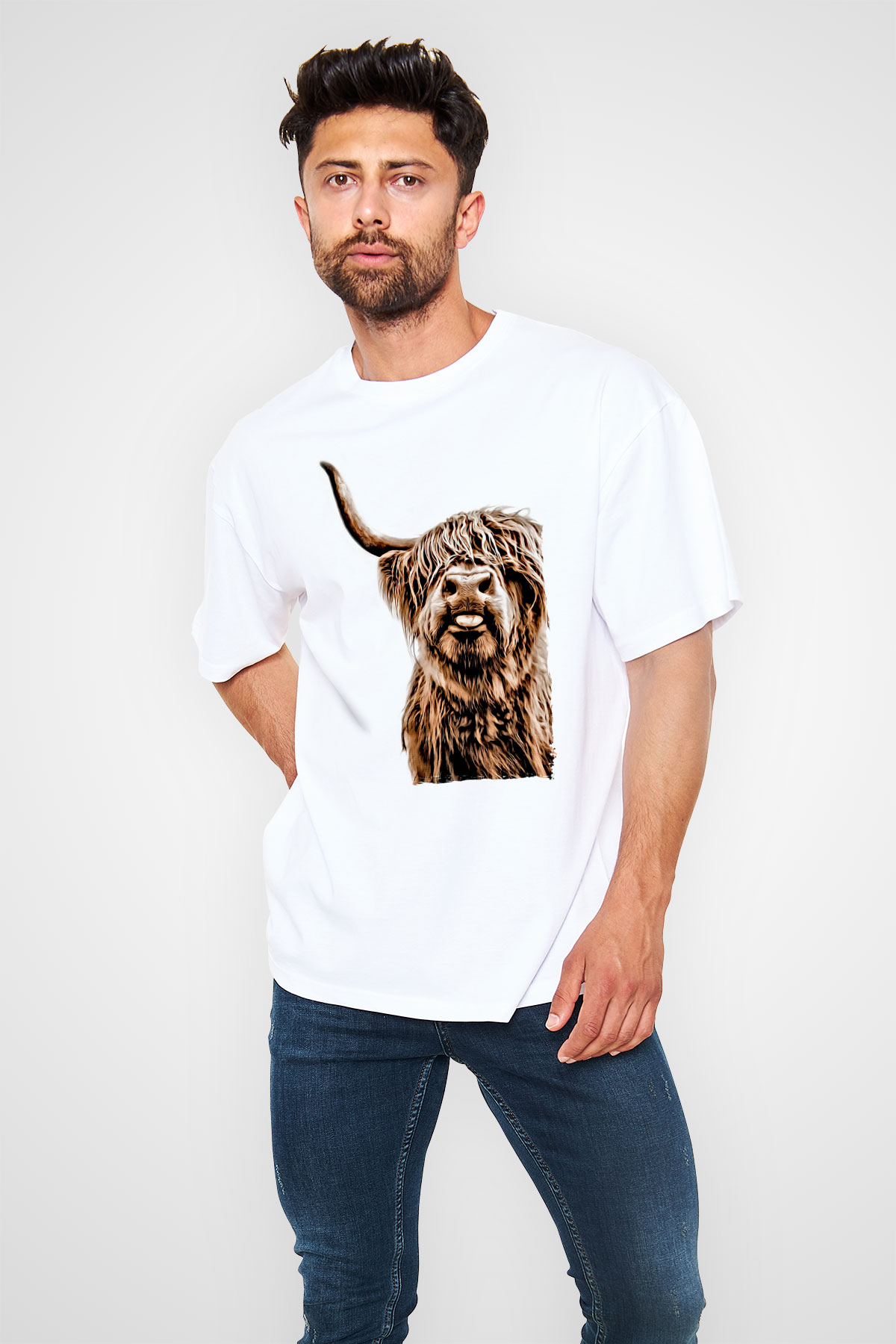 Lama Baskılı Unisex Beyaz Tişört