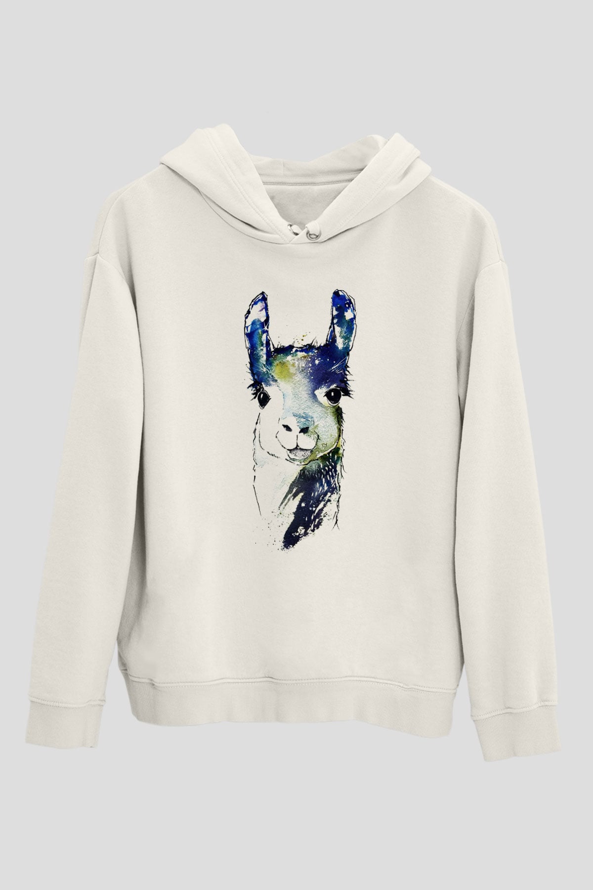 Lama Beyaz Unisex Kapşonlu Sweatshirt