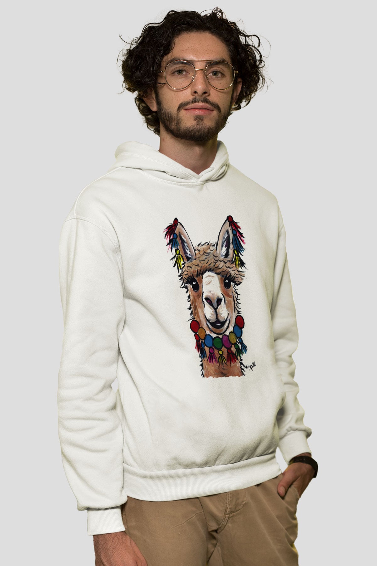 Lama Beyaz Unisex Kapşonlu Sweatshirt