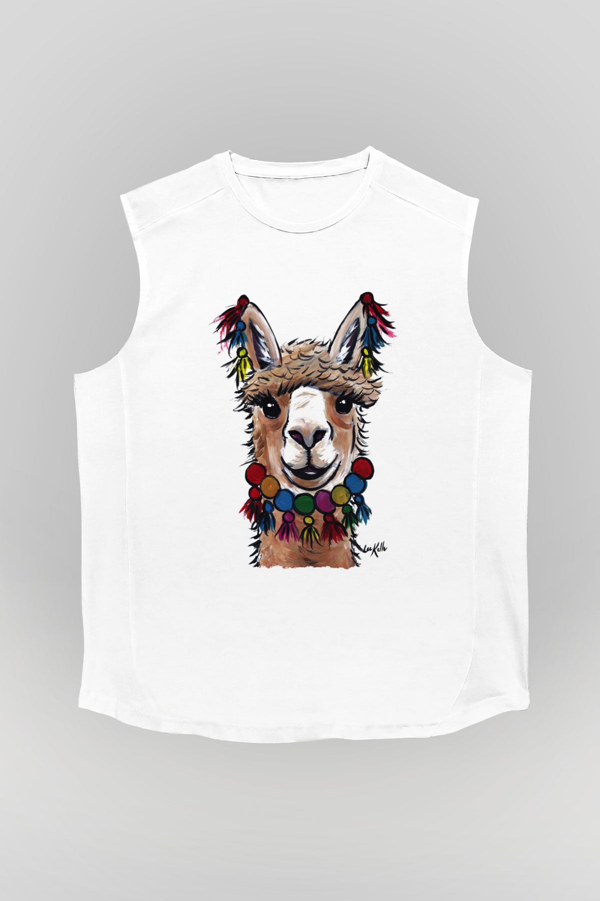 Lama Beyaz Unisex Kolsuz Tişört