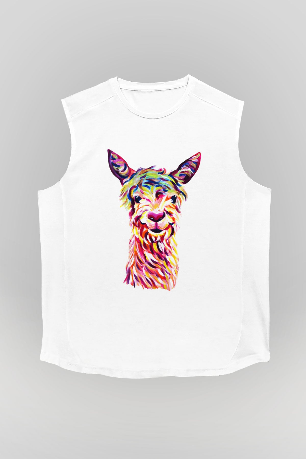 Lama Beyaz Unisex Kolsuz Tişört